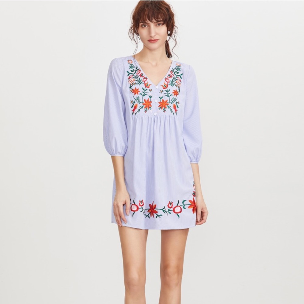 SHEIN Striped Embroidered Dress